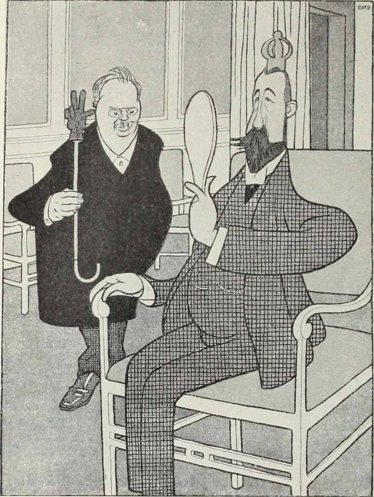 An illustration from Europas Fürsten im Sittenspiegel der Karikatur, mit 468 Textillustrationen und 72 farbigen Kunstblättern nach seltenen und amüsanten Karikaturen, aus allen Ländern und Zeitepochen, 1908, leaf 582