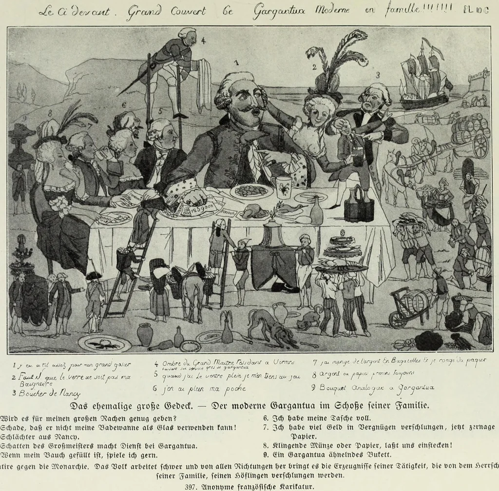An illustration from Europas Fürsten im Sittenspiegel der Karikatur, mit 468 Textillustrationen und 72 farbigen Kunstblättern nach seltenen und amüsanten Karikaturen, aus allen Ländern und Zeitepochen, 1908, leaf 599
