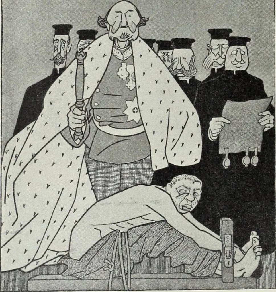 An illustration from Europas Fürsten im Sittenspiegel der Karikatur, mit 468 Textillustrationen und 72 farbigen Kunstblättern nach seltenen und amüsanten Karikaturen, aus allen Ländern und Zeitepochen, 1908, leaf 612