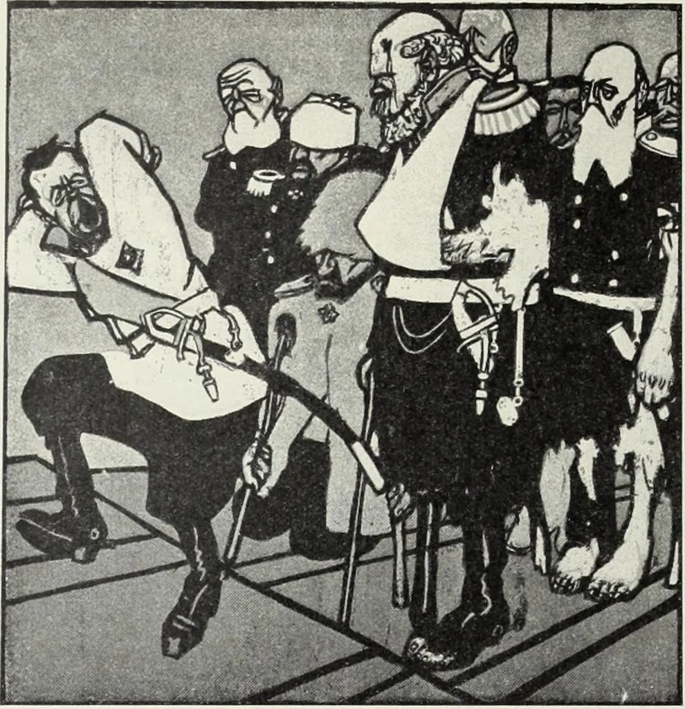 An illustration from Europas Fürsten im Sittenspiegel der Karikatur, mit 468 Textillustrationen und 72 farbigen Kunstblättern nach seltenen und amüsanten Karikaturen, aus allen Ländern und Zeitepochen, 1908, leaf 614