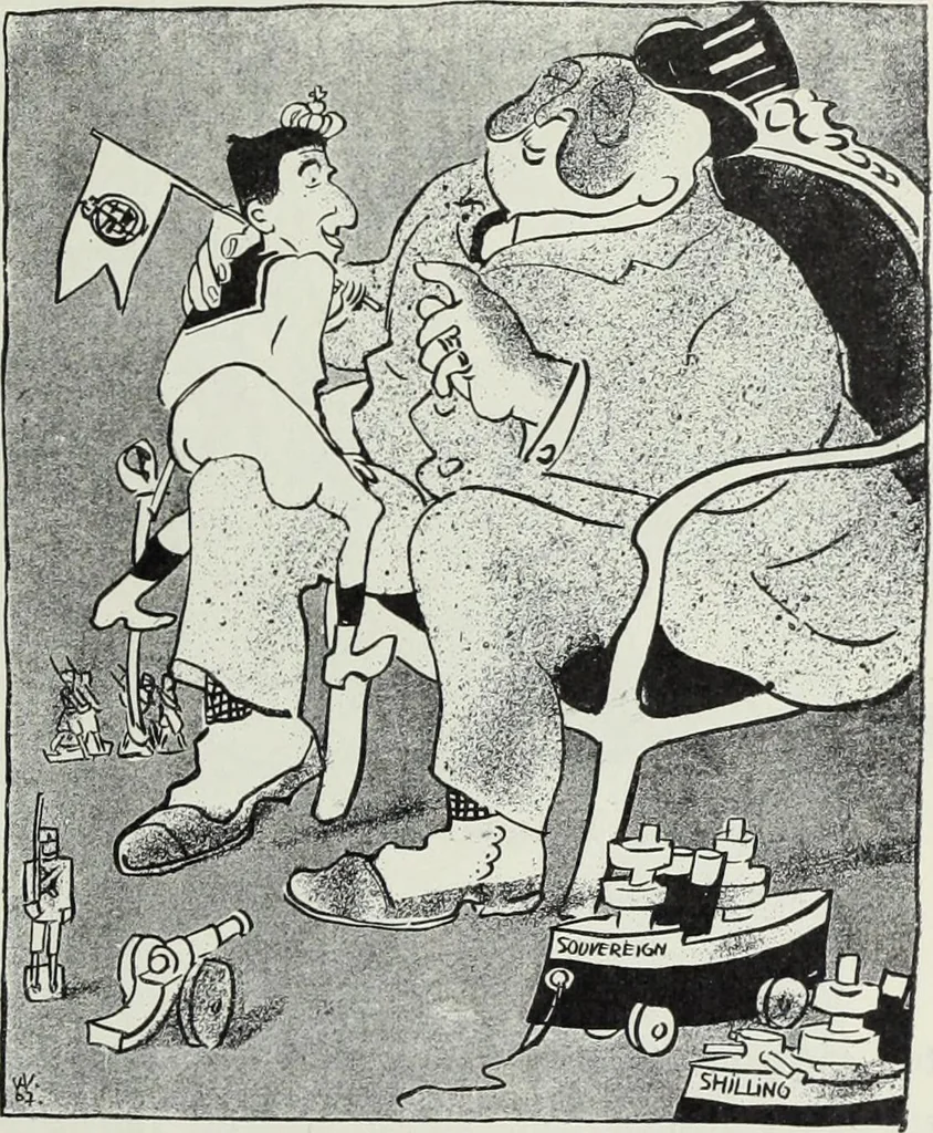 An illustration from Europas Fürsten im Sittenspiegel der Karikatur, mit 468 Textillustrationen und 72 farbigen Kunstblättern nach seltenen und amüsanten Karikaturen, aus allen Ländern und Zeitepochen, 1908, leaf 621