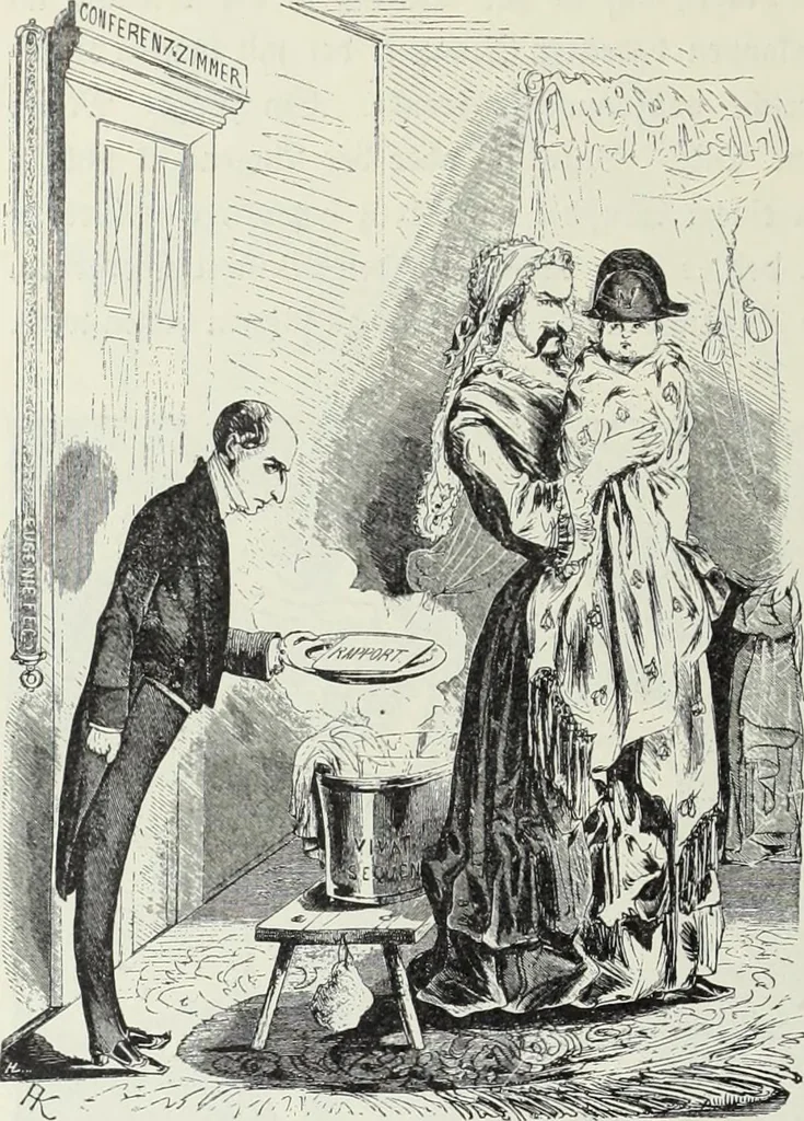 An illustration from Europas Fürsten im Sittenspiegel der Karikatur, mit 468 Textillustrationen und 72 farbigen Kunstblättern nach seltenen und amüsanten Karikaturen, aus allen Ländern und Zeitepochen, 1908, leaf 622