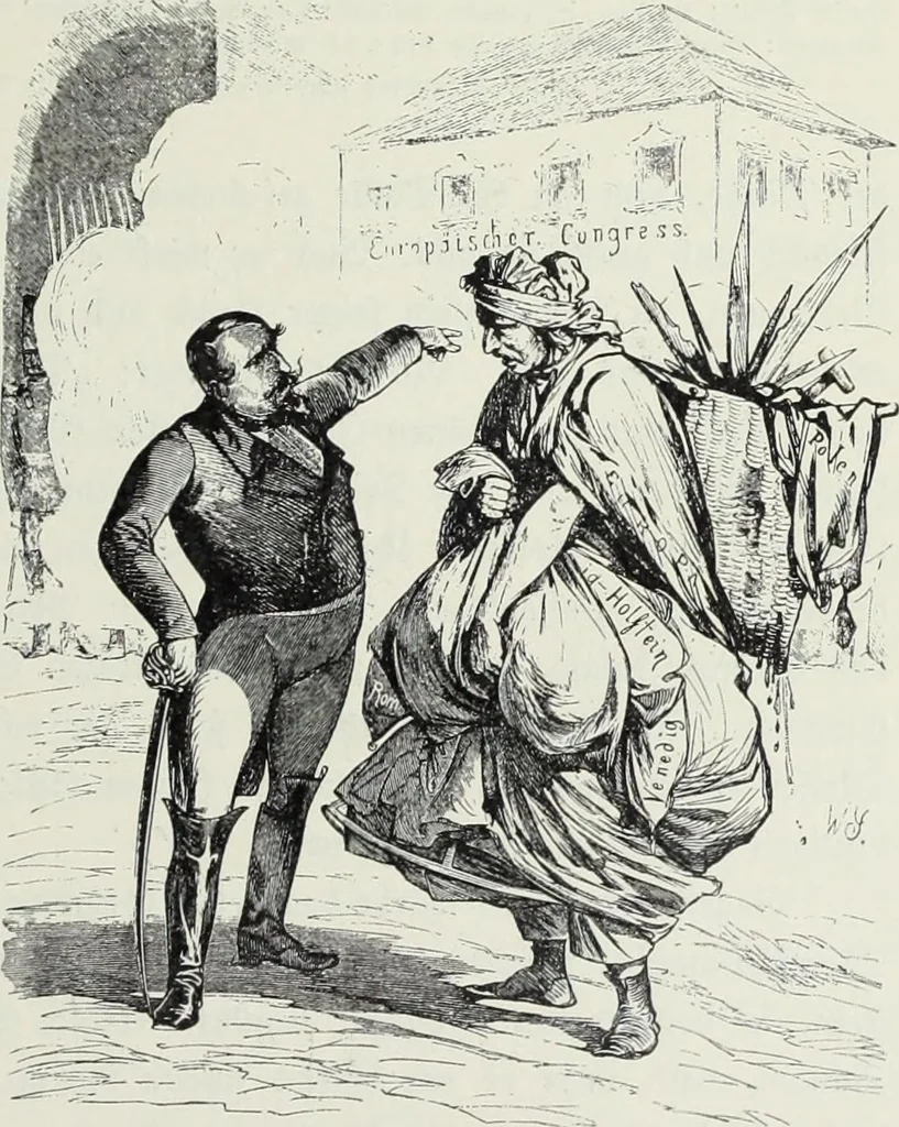 An illustration from Europas Fürsten im Sittenspiegel der Karikatur, mit 468 Textillustrationen und 72 farbigen Kunstblättern nach seltenen und amüsanten Karikaturen, aus allen Ländern und Zeitepochen, 1908, leaf 625
