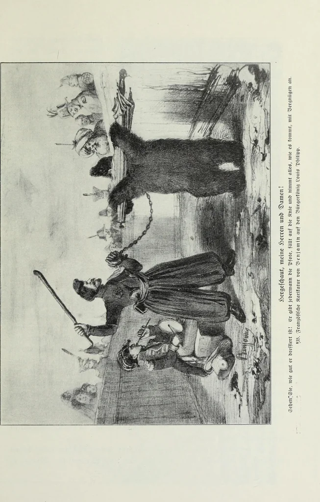 An illustration from Europas Fürsten im Sittenspiegel der Karikatur, mit 468 Textillustrationen und 72 farbigen Kunstblättern nach seltenen und amüsanten Karikaturen, aus allen Ländern und Zeitepochen, 1908, leaf 63