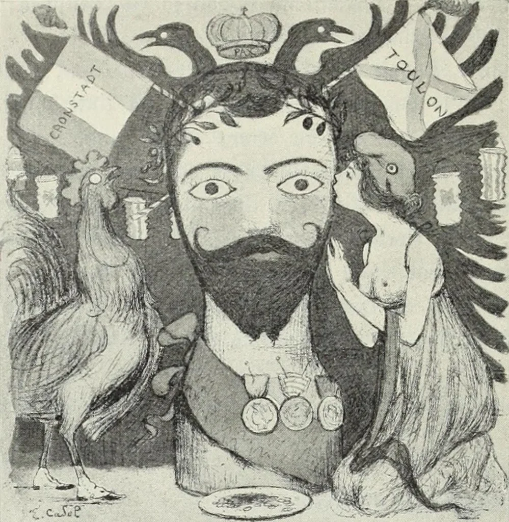 An illustration from Europas Fürsten im Sittenspiegel der Karikatur, mit 468 Textillustrationen und 72 farbigen Kunstblättern nach seltenen und amüsanten Karikaturen, aus allen Ländern und Zeitepochen, 1908, leaf 632