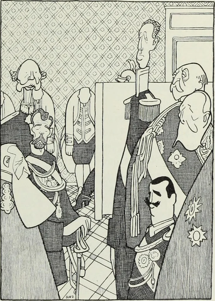 An illustration from Europas Fürsten im Sittenspiegel der Karikatur, mit 468 Textillustrationen und 72 farbigen Kunstblättern nach seltenen und amüsanten Karikaturen, aus allen Ländern und Zeitepochen, 1908, leaf 633