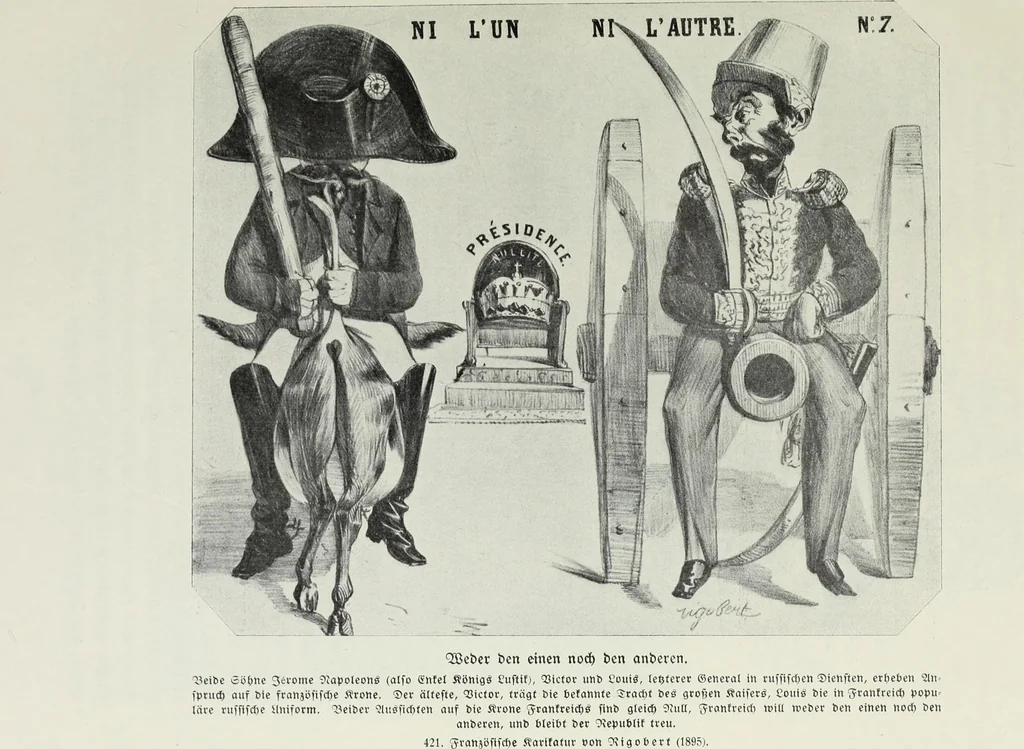 An illustration from Europas Fürsten im Sittenspiegel der Karikatur, mit 468 Textillustrationen und 72 farbigen Kunstblättern nach seltenen und amüsanten Karikaturen, aus allen Ländern und Zeitepochen, 1908, leaf 635