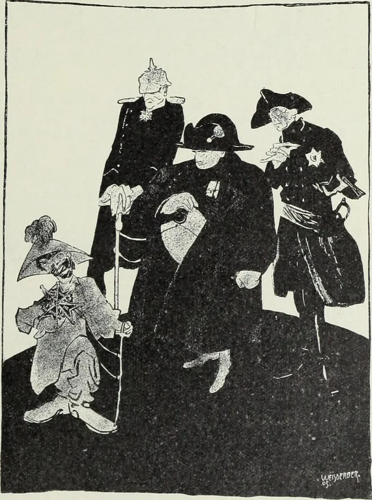 An illustration from Europas Fürsten im Sittenspiegel der Karikatur, mit 468 Textillustrationen und 72 farbigen Kunstblättern nach seltenen und amüsanten Karikaturen, aus allen Ländern und Zeitepochen, 1908, leaf 643