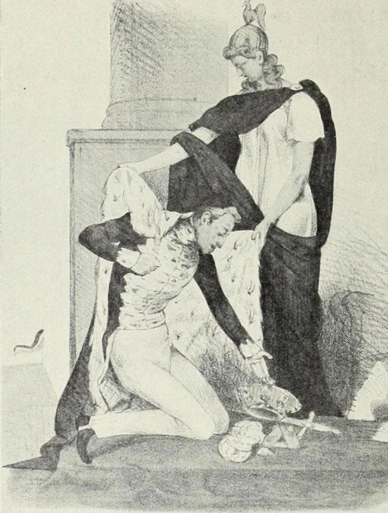 An illustration from Europas Fürsten im Sittenspiegel der Karikatur, mit 468 Textillustrationen und 72 farbigen Kunstblättern nach seltenen und amüsanten Karikaturen, aus allen Ländern und Zeitepochen, 1908, leaf 646