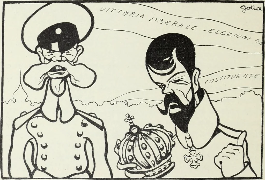 An illustration from Europas Fürsten im Sittenspiegel der Karikatur, mit 468 Textillustrationen und 72 farbigen Kunstblättern nach seltenen und amüsanten Karikaturen, aus allen Ländern und Zeitepochen, 1908, leaf 650