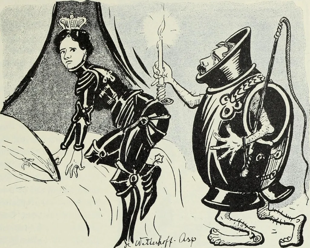 An illustration from Europas Fürsten im Sittenspiegel der Karikatur, mit 468 Textillustrationen und 72 farbigen Kunstblättern nach seltenen und amüsanten Karikaturen, aus allen Ländern und Zeitepochen, 1908, leaf 655