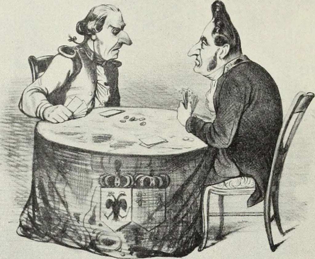 An illustration from Europas Fürsten im Sittenspiegel der Karikatur, mit 468 Textillustrationen und 72 farbigen Kunstblättern nach seltenen und amüsanten Karikaturen, aus allen Ländern und Zeitepochen, 1908, leaf 662
