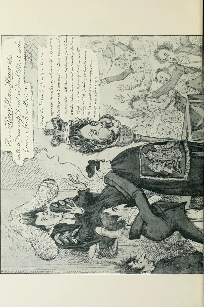 An illustration from Europas Fürsten im Sittenspiegel der Karikatur, mit 468 Textillustrationen und 72 farbigen Kunstblättern nach seltenen und amüsanten Karikaturen, aus allen Ländern und Zeitepochen, 1908, leaf 664