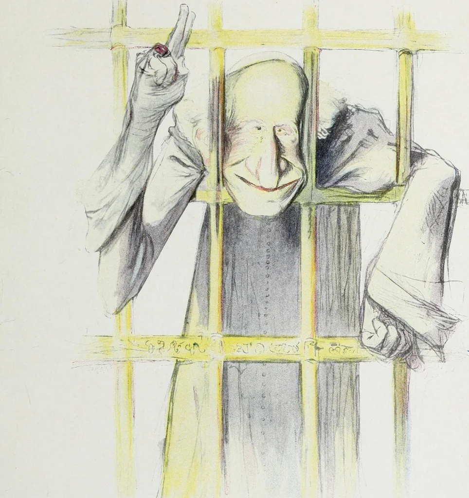 An illustration from Europas Fürsten im Sittenspiegel der Karikatur, mit 468 Textillustrationen und 72 farbigen Kunstblättern nach seltenen und amüsanten Karikaturen, aus allen Ländern und Zeitepochen, 1908, leaf 683