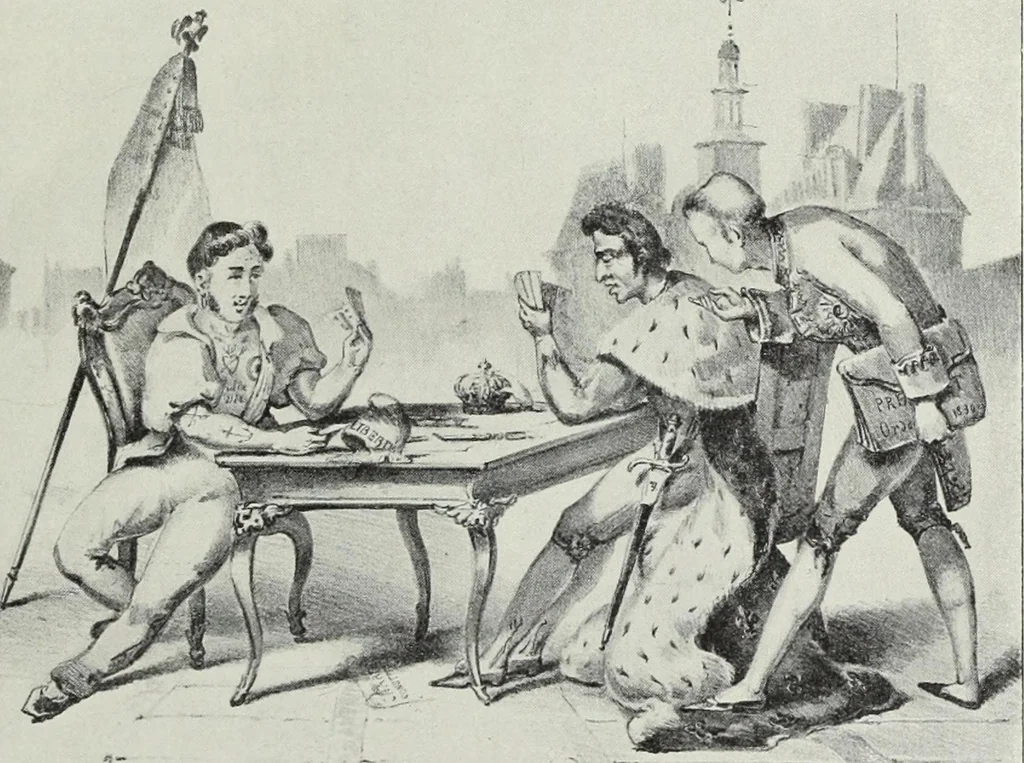 An illustration from Europas Fürsten im Sittenspiegel der Karikatur, mit 468 Textillustrationen und 72 farbigen Kunstblättern nach seltenen und amüsanten Karikaturen, aus allen Ländern und Zeitepochen, 1908, leaf 685