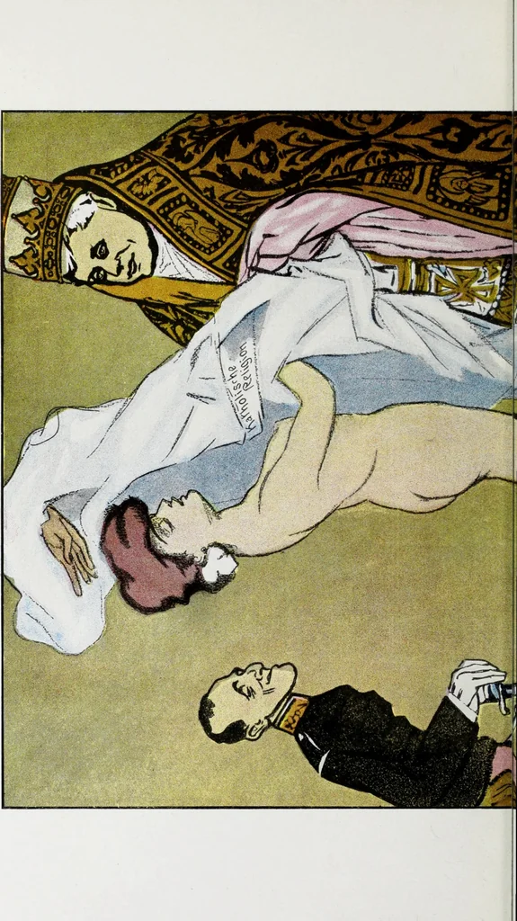 An illustration from Europas Fürsten im Sittenspiegel der Karikatur, mit 468 Textillustrationen und 72 farbigen Kunstblättern nach seltenen und amüsanten Karikaturen, aus allen Ländern und Zeitepochen, 1908, leaf 690