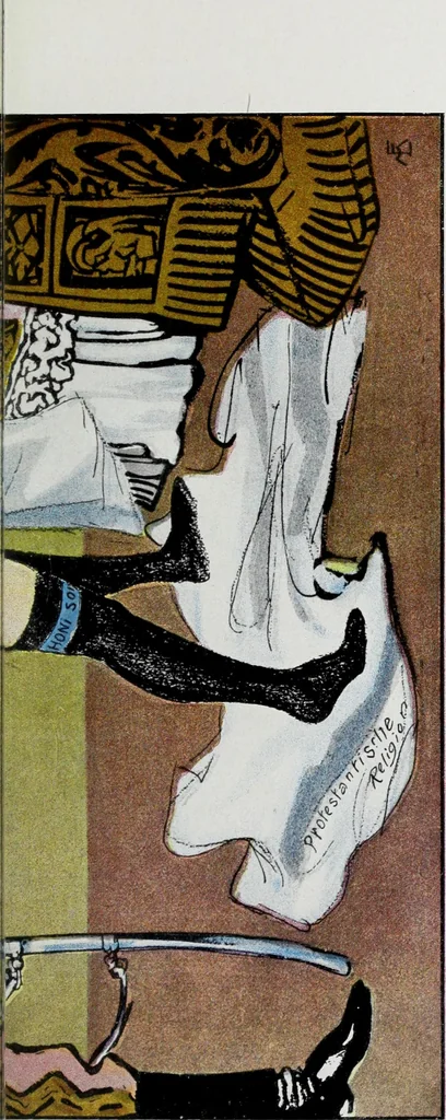 An illustration from Europas Fürsten im Sittenspiegel der Karikatur, mit 468 Textillustrationen und 72 farbigen Kunstblättern nach seltenen und amüsanten Karikaturen, aus allen Ländern und Zeitepochen, 1908, leaf 691