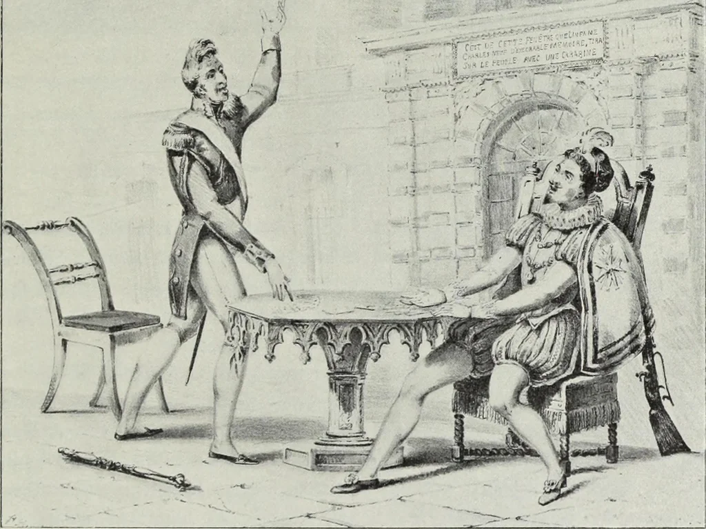 An illustration from Europas Fürsten im Sittenspiegel der Karikatur, mit 468 Textillustrationen und 72 farbigen Kunstblättern nach seltenen und amüsanten Karikaturen, aus allen Ländern und Zeitepochen, 1908, leaf 701