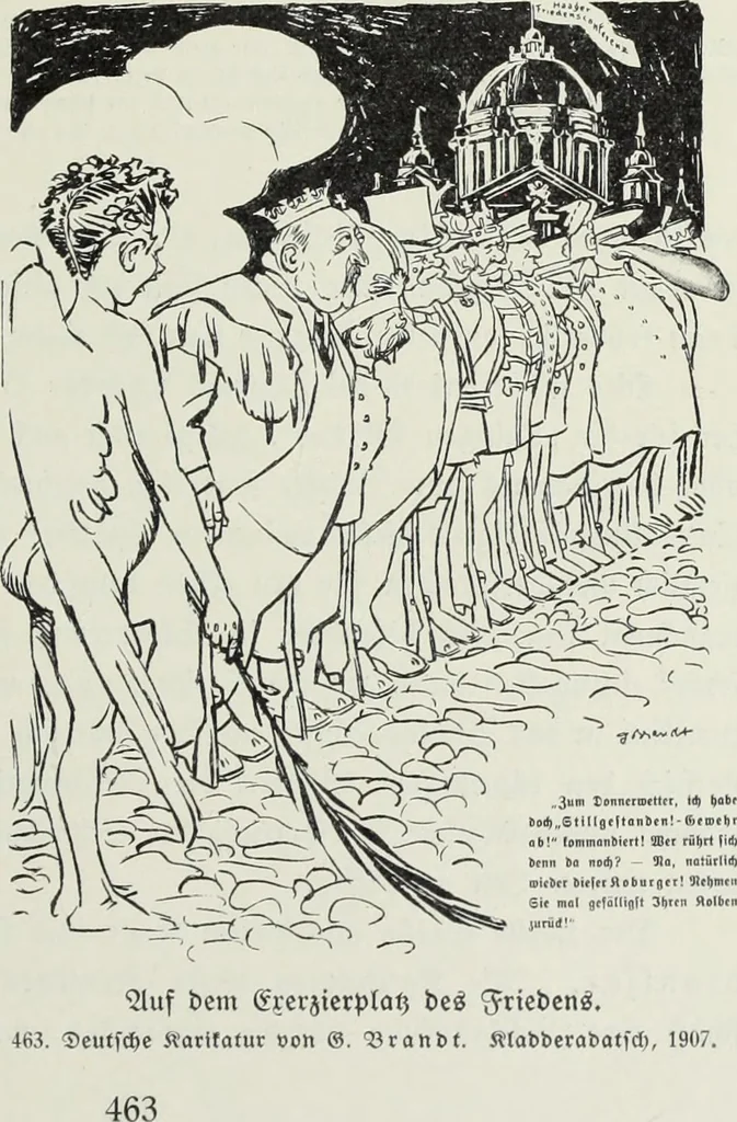 An illustration from Europas Fürsten im Sittenspiegel der Karikatur, mit 468 Textillustrationen und 72 farbigen Kunstblättern nach seltenen und amüsanten Karikaturen, aus allen Ländern und Zeitepochen, 1908, leaf 703
