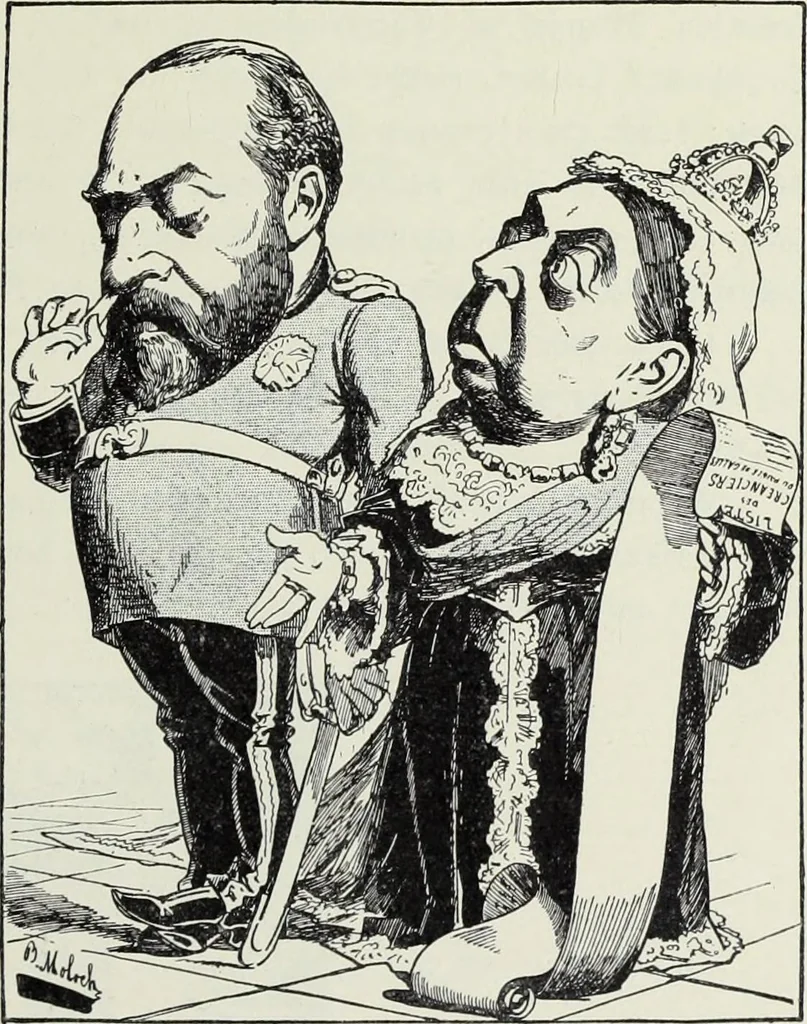 An illustration from Europas Fürsten im Sittenspiegel der Karikatur, mit 468 Textillustrationen und 72 farbigen Kunstblättern nach seltenen und amüsanten Karikaturen, aus allen Ländern und Zeitepochen, 1908, leaf 711