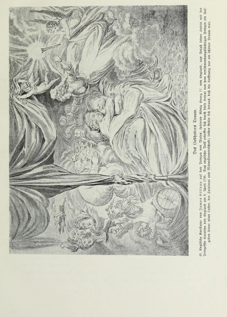 An illustration from Europas Fürsten im Sittenspiegel der Karikatur, mit 468 Textillustrationen und 72 farbigen Kunstblättern nach seltenen und amüsanten Karikaturen, aus allen Ländern und Zeitepochen, 1908, leaf 79