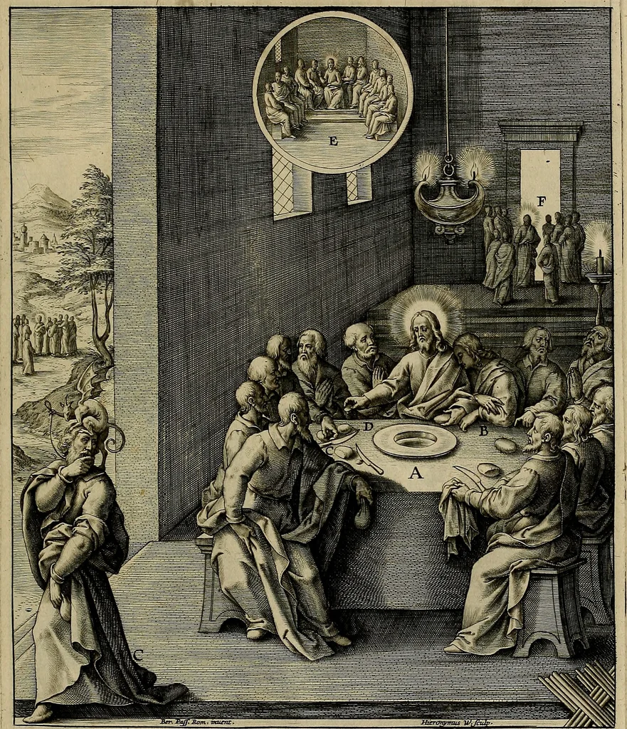 An illustration from Evangelicae historiae imagines : ex ordine euangeliorum, quae toto anno in missae sacrificio recitantur, in ordinem temporis vitae Christi digestae, 1593, leaf 220