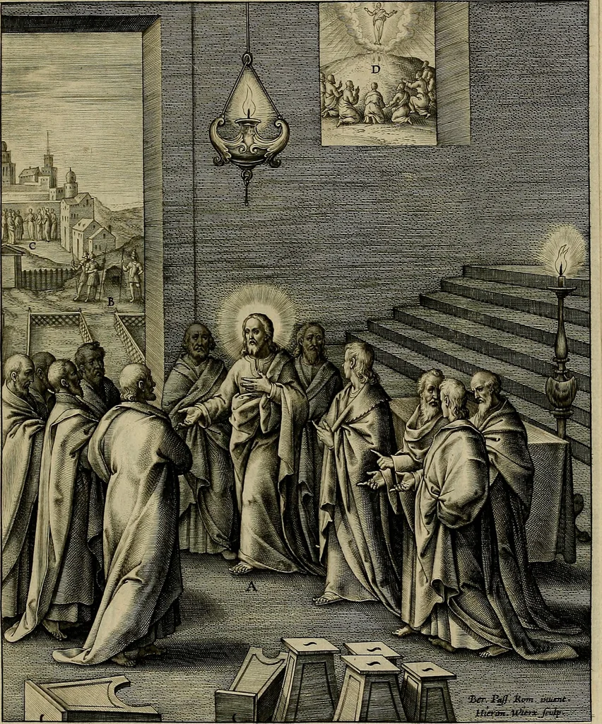 An illustration from Evangelicae historiae imagines : ex ordine euangeliorum, quae toto anno in missae sacrificio recitantur, in ordinem temporis vitae Christi digestae, 1593, leaf 222