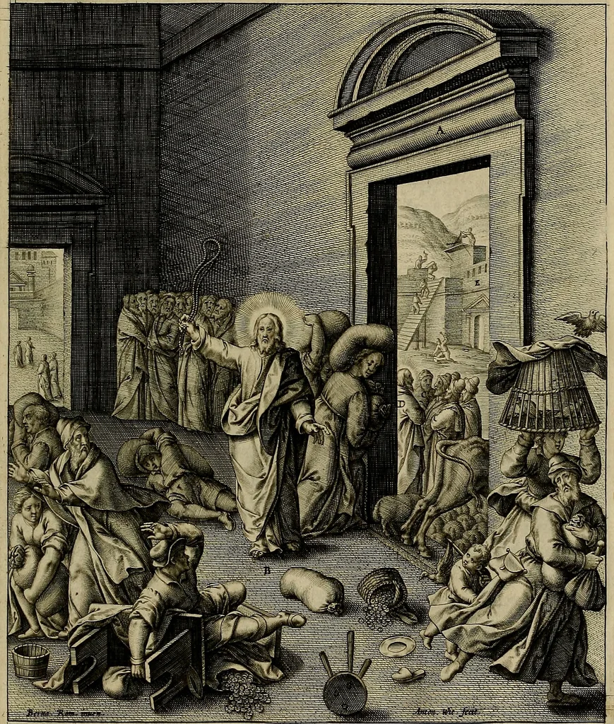 An illustration from Evangelicae historiae imagines : ex ordine euangeliorum, quae toto anno in missae sacrificio recitantur, in ordinem temporis vitae Christi digestae, 1593, leaf 46