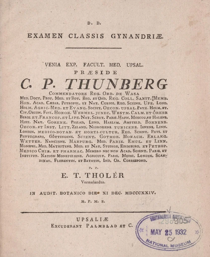 An illustration from Examen classis gynandriæ .., 1824, leaf 5