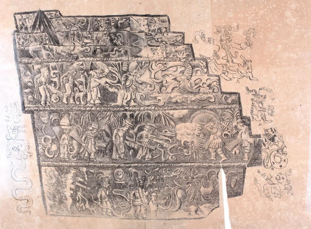 An illustration from Examen comparativo entre los signos simbolicos de las teogonías y cosmogonías antiguas y los que existen en los manuscritos mexicanos publicados por Kingsborough y los altos relieves de una pared de Chichen-Itza, 1872, leaf 37
