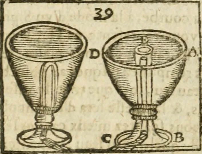 An illustration from Examen dv livre des Recreations mathematiqves, & de ses problemes en geometrie mechanique, optique & catoptrique [du J. Leurechon] Où sont aussi discutées & restabiles plusieurs experiences physiques y proposées, 1639, leaf 102