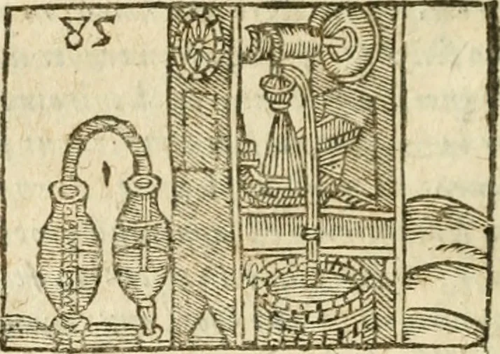 An illustration from Examen dv livre des Recreations mathematiqves, & de ses problemes en geometrie mechanique, optique & catoptrique [du J. Leurechon] Où sont aussi discutées & restabiles plusieurs experiences physiques y proposées, 1639, leaf 267