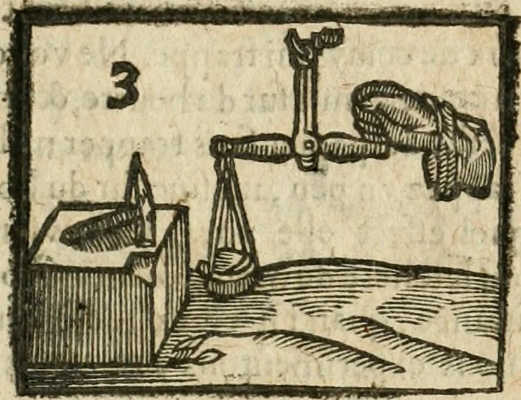 An illustration from Examen dv livre des Recreations mathematiqves, & de ses problemes en geometrie mechanique, optique & catoptrique [du J. Leurechon] Où sont aussi discutées & restabiles plusieurs experiences physiques y proposées, 1639, leaf 28