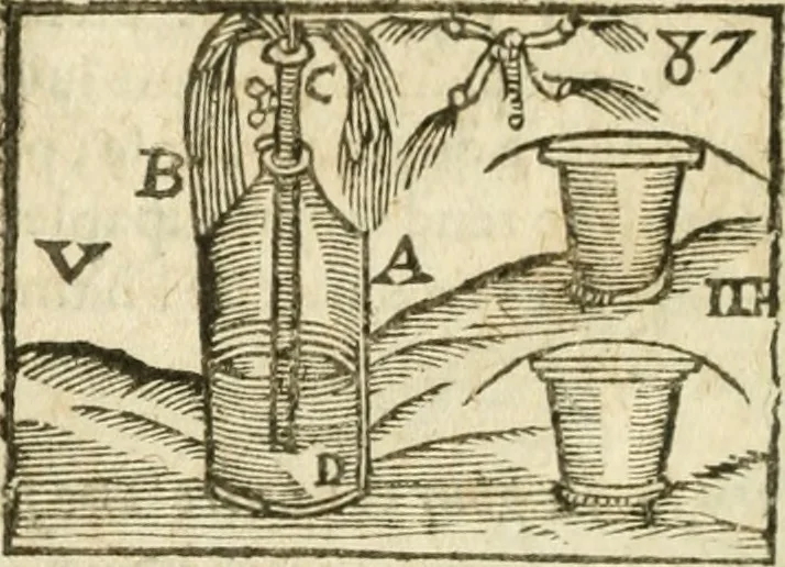 An illustration from Examen dv livre des Recreations mathematiqves, & de ses problemes en geometrie mechanique, optique & catoptrique [du J. Leurechon] Où sont aussi discutées & restabiles plusieurs experiences physiques y proposées, 1639, leaf 297