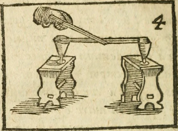 An illustration from Examen dv livre des Recreations mathematiqves, & de ses problemes en geometrie mechanique, optique & catoptrique [du J. Leurechon] Où sont aussi discutées & restabiles plusieurs experiences physiques y proposées, 1639, leaf 33