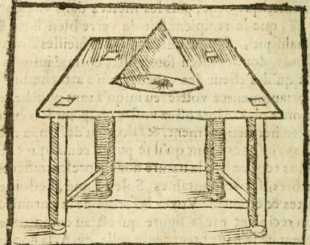 An illustration from Examen dv livre des Recreations mathematiqves, & de ses problemes en geometrie mechanique, optique & catoptrique [du J. Leurechon] Où sont aussi discutées & restabiles plusieurs experiences physiques y proposées, 1639, leaf 389