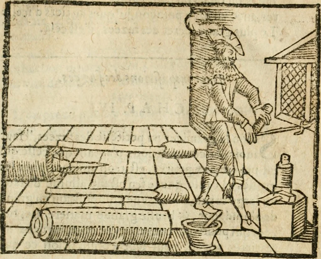 An illustration from Examen dv livre des Recreations mathematiqves, & de ses problemes en geometrie mechanique, optique & catoptrique [du J. Leurechon] Où sont aussi discutées & restabiles plusieurs experiences physiques y proposées, 1639, leaf 410