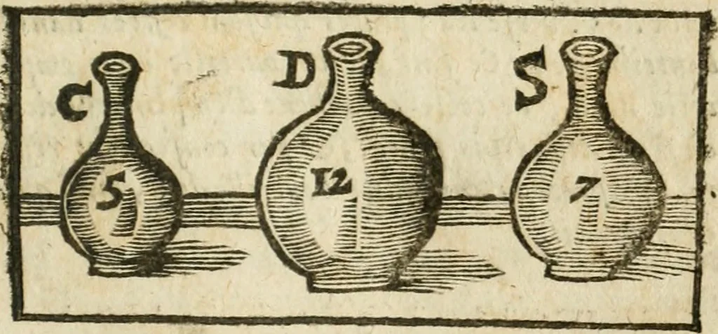 An illustration from Examen dv livre des Recreations mathematiqves, & de ses problemes en geometrie mechanique, optique & catoptrique [du J. Leurechon] Où sont aussi discutées & restabiles plusieurs experiences physiques y proposées, 1639, leaf 48