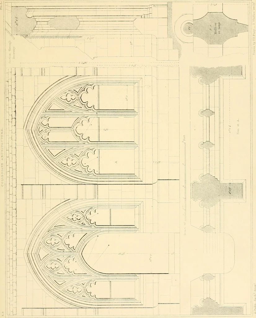 An illustration from Examples of Gothic architecture : selected from various ancient edifices in England ; consisting of plans, elevations, sections, and parts at large ; calculated to exemplify the various styles and the practical construction of this admired class of architecture ; accompanied by historical and descriptive accounts, 1895, leaf 101
