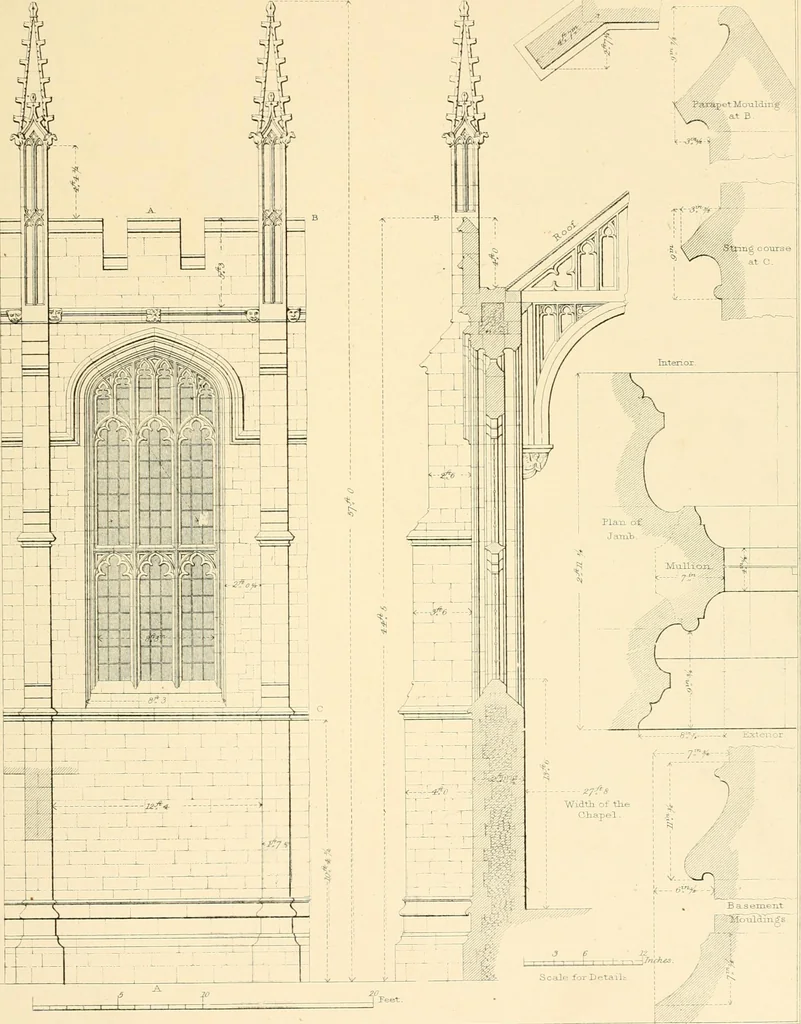 An illustration from Examples of Gothic architecture : selected from various ancient edifices in England ; consisting of plans, elevations, sections, and parts at large ; calculated to exemplify the various styles and the practical construction of this admired class of architecture ; accompanied by historical and descriptive accounts, 1895, leaf 109