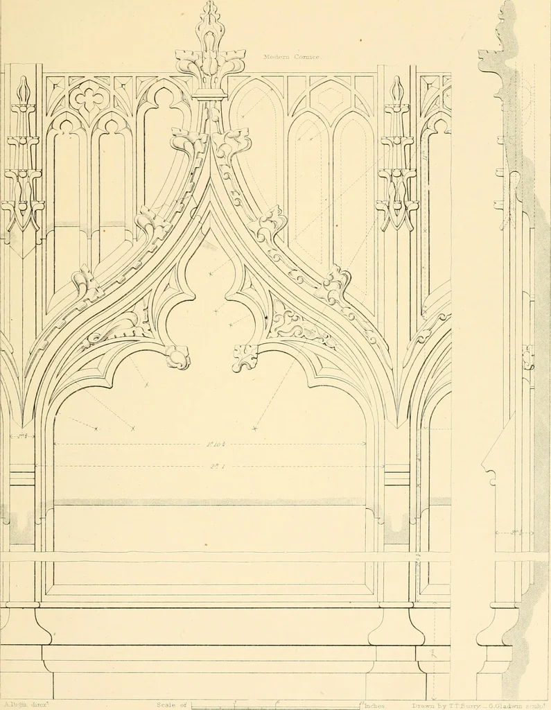 An illustration from Examples of Gothic architecture : selected from various ancient edifices in England ; consisting of plans, elevations, sections, and parts at large ; calculated to exemplify the various styles and the practical construction of this admired class of architecture ; accompanied by historical and descriptive accounts, 1895, leaf 111