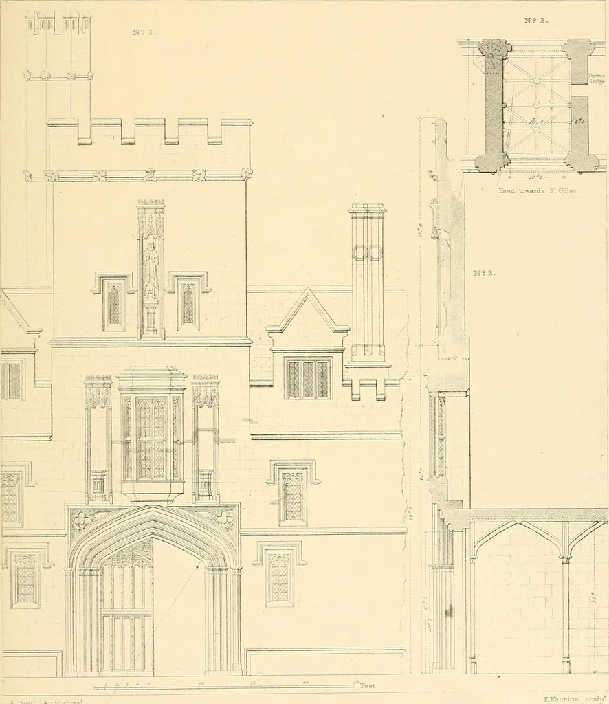 An illustration from Examples of Gothic architecture : selected from various ancient edifices in England ; consisting of plans, elevations, sections, and parts at large ; calculated to exemplify the various styles and the practical construction of this admired class of architecture ; accompanied by historical and descriptive accounts, 1895, leaf 113