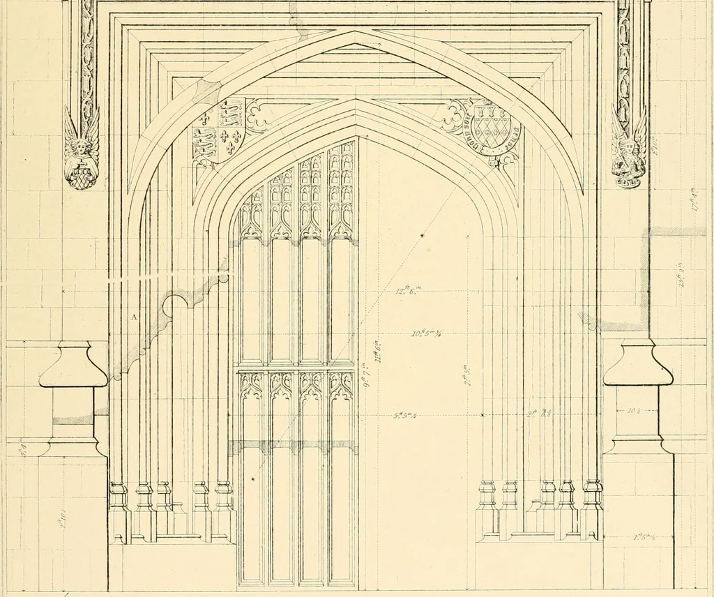 An illustration from Examples of Gothic architecture : selected from various ancient edifices in England ; consisting of plans, elevations, sections, and parts at large ; calculated to exemplify the various styles and the practical construction of this admired class of architecture ; accompanied by historical and descriptive accounts, 1895, leaf 119