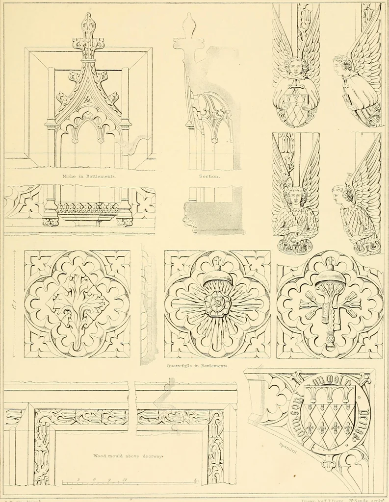 An illustration from Examples of Gothic architecture : selected from various ancient edifices in England ; consisting of plans, elevations, sections, and parts at large ; calculated to exemplify the various styles and the practical construction of this admired class of architecture ; accompanied by historical and descriptive accounts, 1895, leaf 123