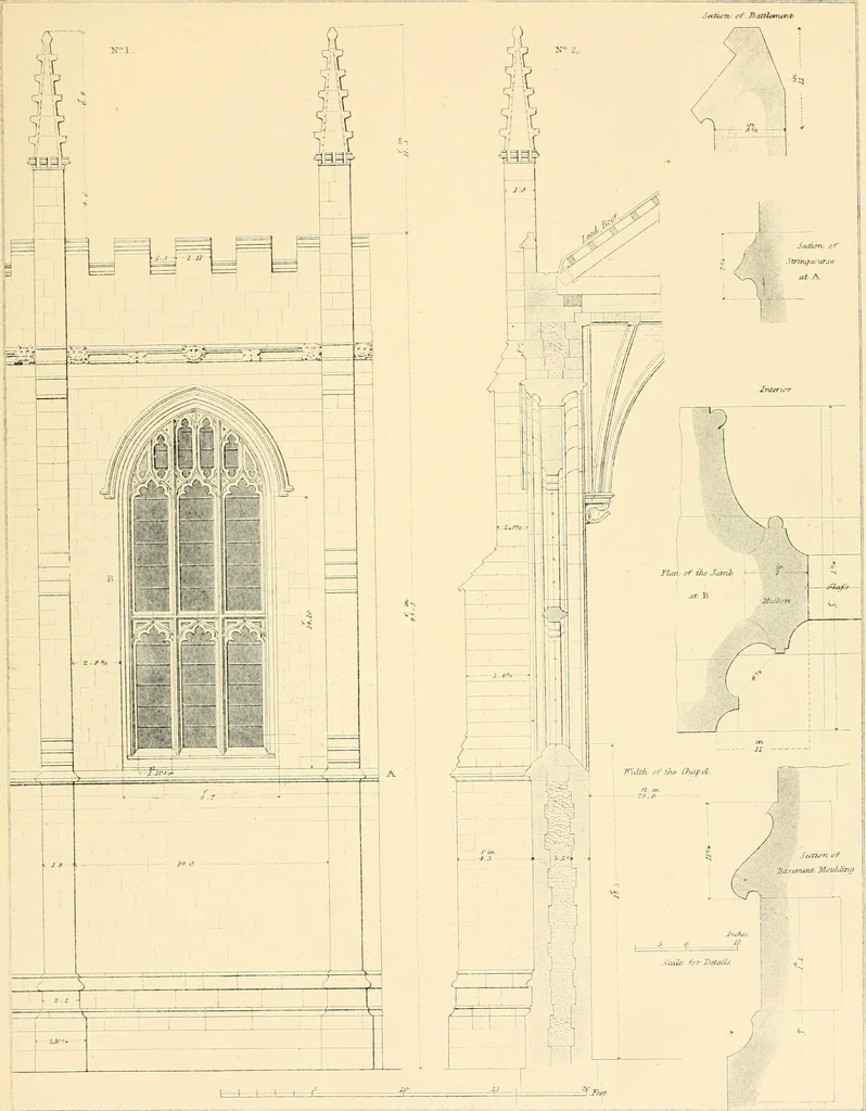 An illustration from Examples of Gothic architecture : selected from various ancient edifices in England ; consisting of plans, elevations, sections, and parts at large ; calculated to exemplify the various styles and the practical construction of this admired class of architecture ; accompanied by historical and descriptive accounts, 1895, leaf 125