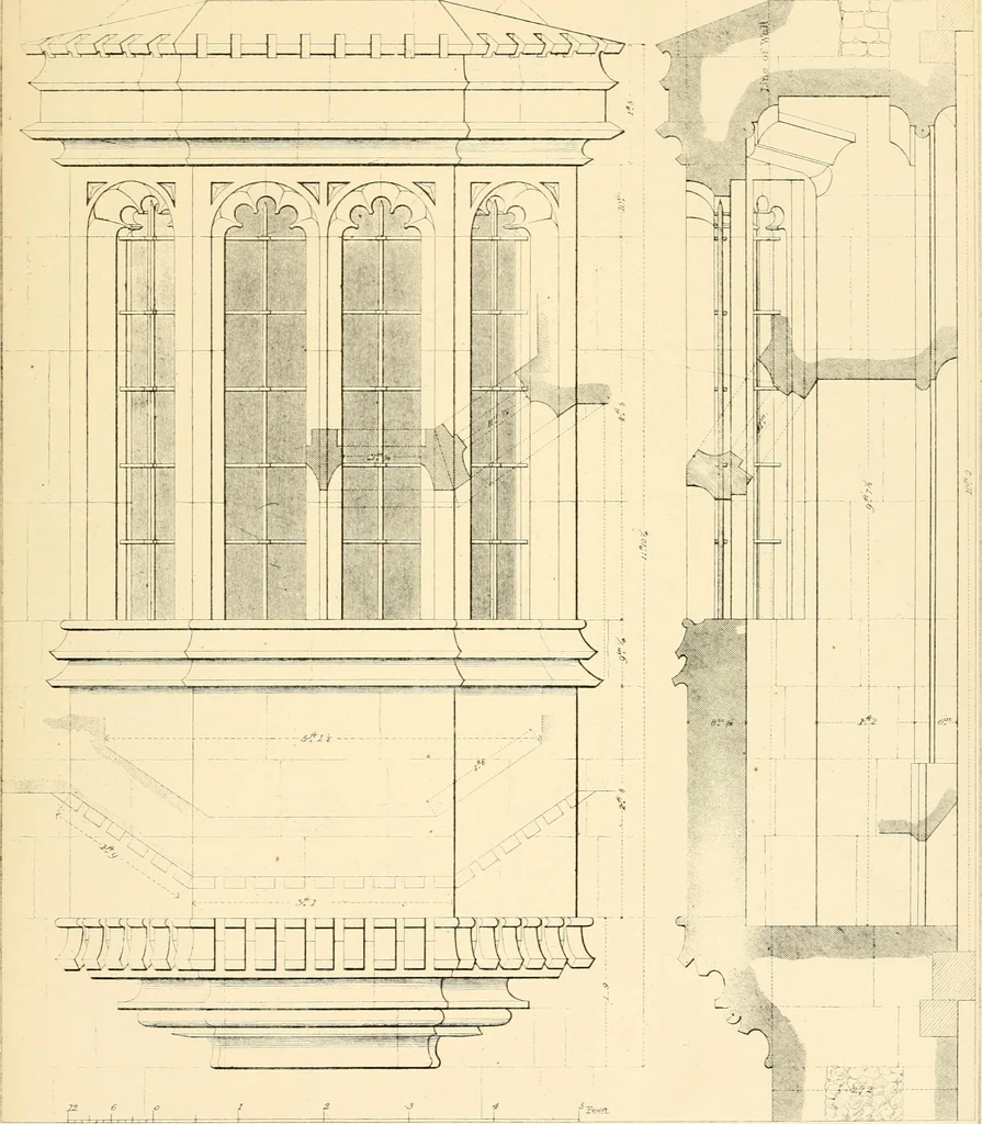 An illustration from Examples of Gothic architecture : selected from various ancient edifices in England ; consisting of plans, elevations, sections, and parts at large ; calculated to exemplify the various styles and the practical construction of this admired class of architecture ; accompanied by historical and descriptive accounts, 1895, leaf 129
