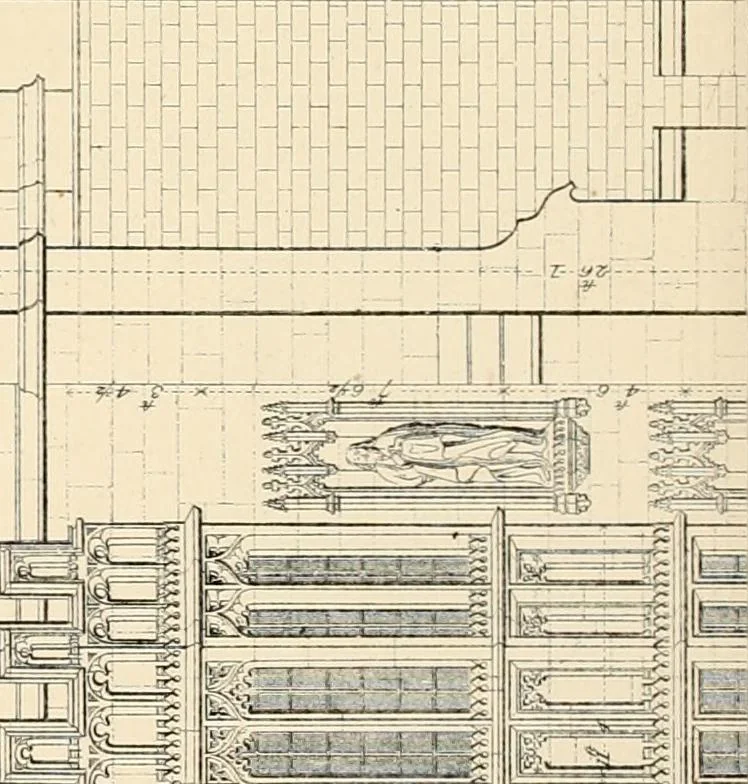 An illustration from Examples of Gothic architecture : selected from various ancient edifices in England ; consisting of plans, elevations, sections, and parts at large ; calculated to exemplify the various styles and the practical construction of this admired class of architecture ; accompanied by historical and descriptive accounts, 1895, leaf 132
