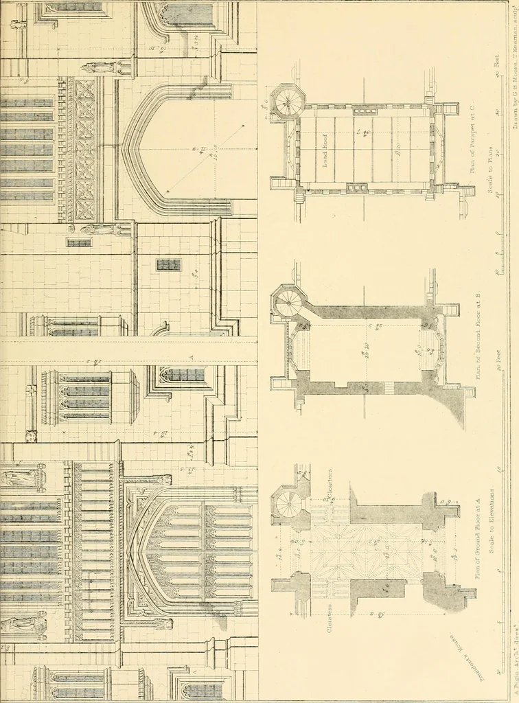 An illustration from Examples of Gothic architecture : selected from various ancient edifices in England ; consisting of plans, elevations, sections, and parts at large ; calculated to exemplify the various styles and the practical construction of this admired class of architecture ; accompanied by historical and descriptive accounts, 1895, leaf 133
