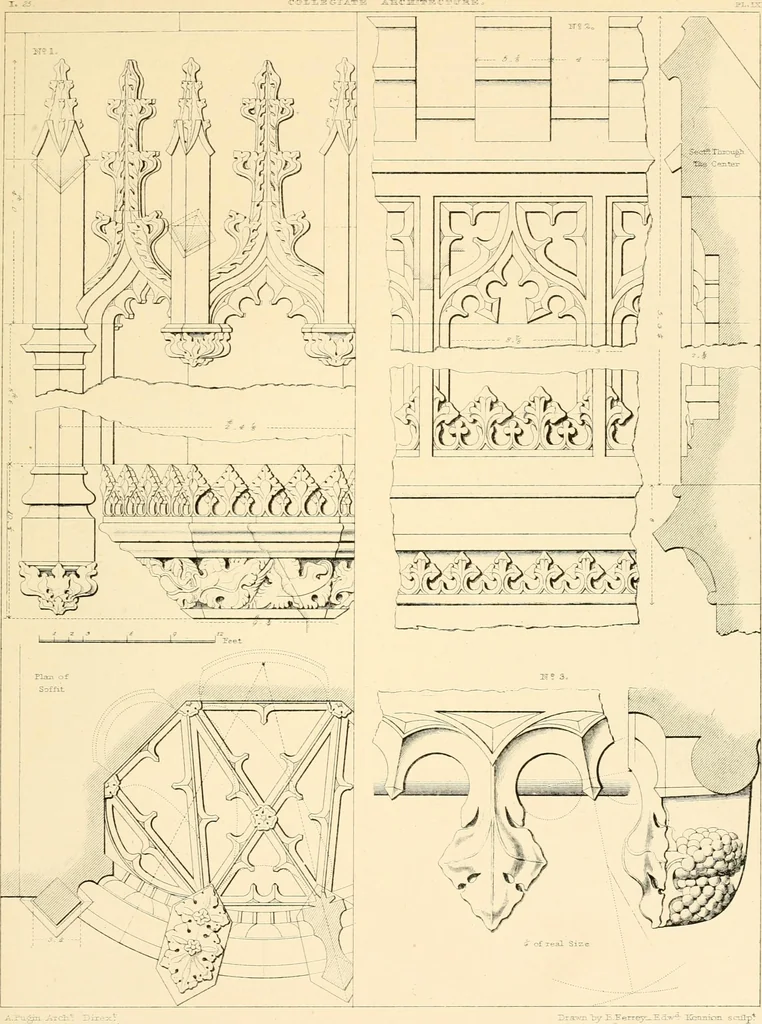 An illustration from Examples of Gothic architecture : selected from various ancient edifices in England ; consisting of plans, elevations, sections, and parts at large ; calculated to exemplify the various styles and the practical construction of this admired class of architecture ; accompanied by historical and descriptive accounts, 1895, leaf 135