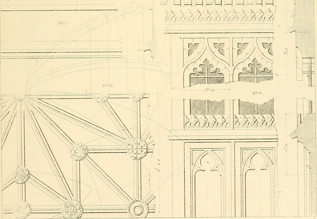 An illustration from Examples of Gothic architecture : selected from various ancient edifices in England ; consisting of plans, elevations, sections, and parts at large ; calculated to exemplify the various styles and the practical construction of this admired class of architecture ; accompanied by historical and descriptive accounts, 1895, leaf 137